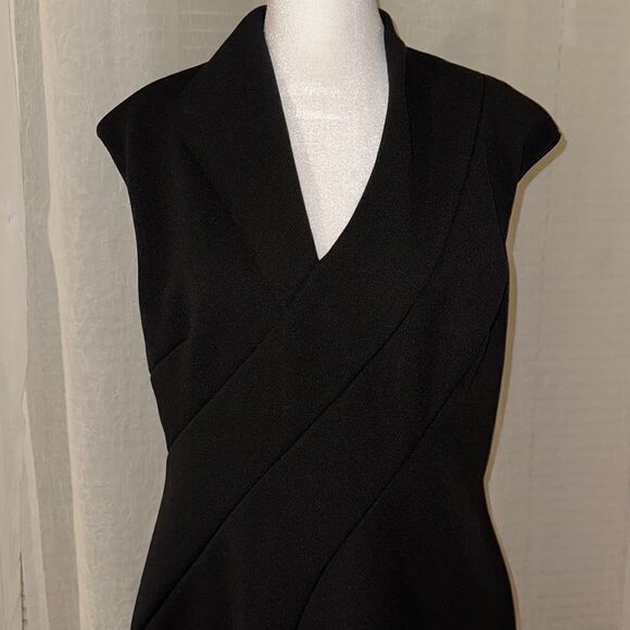 Ted Baker 14 (5) Black Geodese V Neck Front Slit Back Zip Sleeveless Shift Dress - Picture 8 of 17